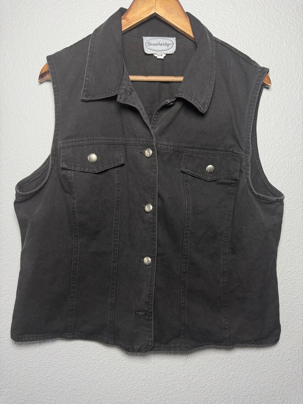Stonebridge Black Denim Vest Womens Plus 18W Sleeveless Cotton Jean Jacket USA